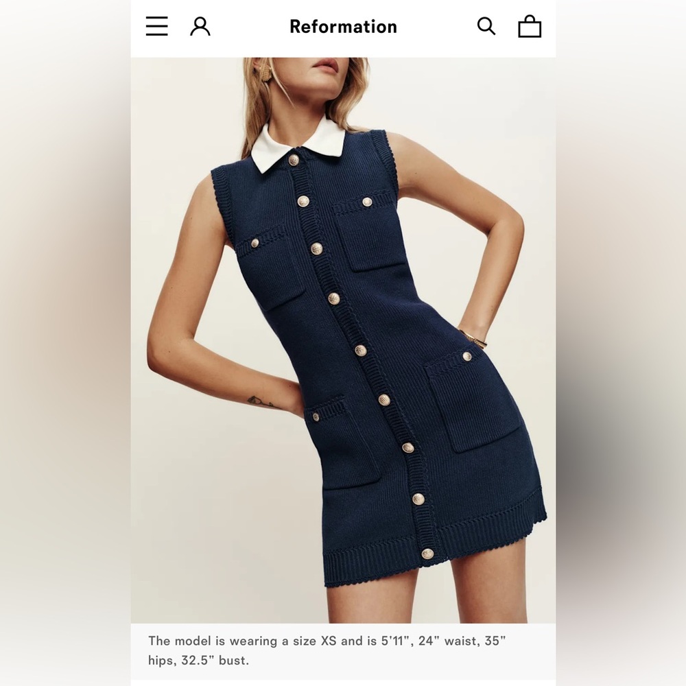Reformation Catalina Cotton Mini Dress Navy Blue - Picture 7 of 8
